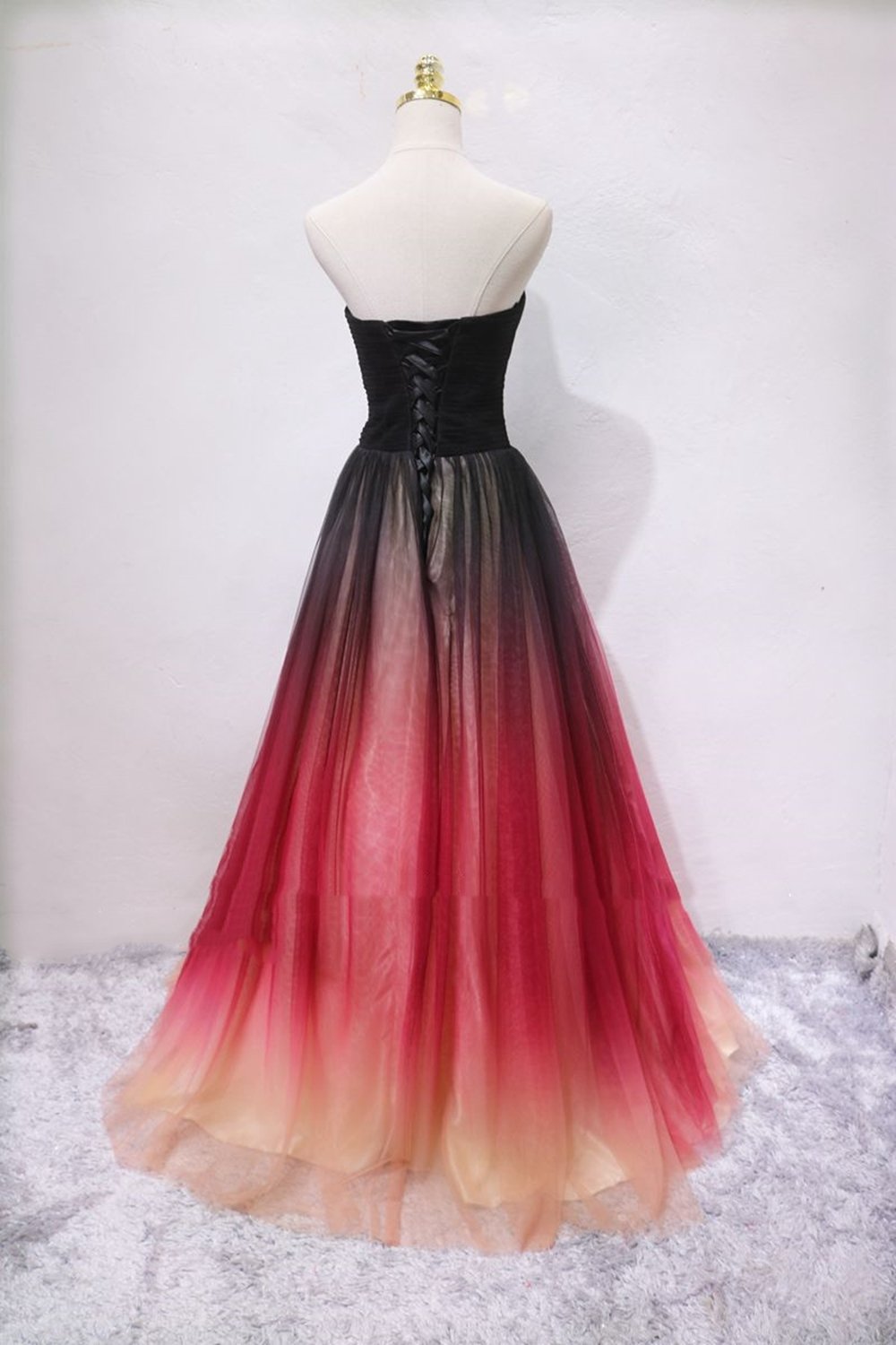 A Line V Neck Ombre Long Prom Dress, Strapless Formal Evening Dress GP158