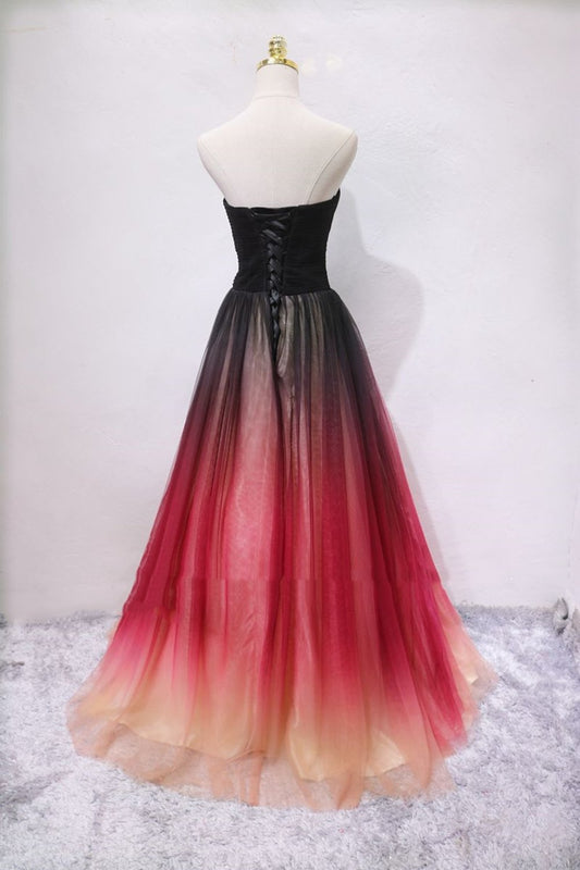 A Line V Neck Ombre Long Prom Dress, Strapless Formal Evening Dress GP158