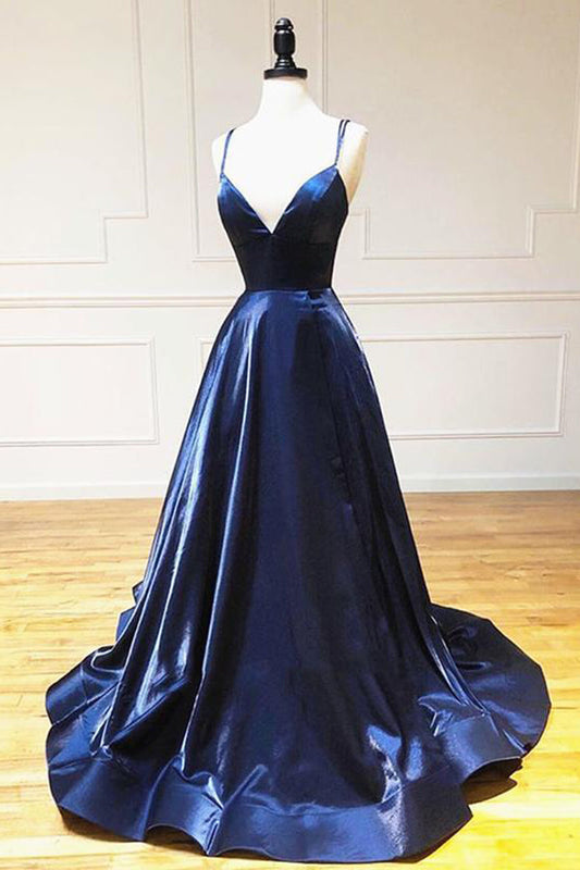 A Line V Neck Spaghetti Straps Prom Dress Lace Up Evening Dress,WP078