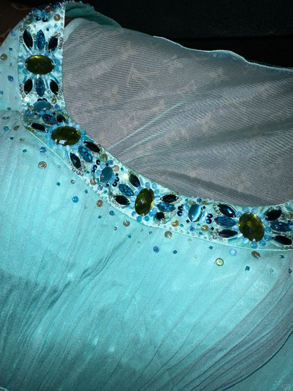 Cute A Line Beaded Layered Blue Ombre Satin Short Homecoming Dress Cocktail Dress SH3077