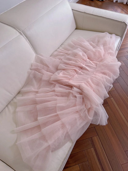 Elegant A Line Spaghetti Strap Layered Light Pink Tulle Short Homecoming Dress Cocktail Dress SH3007