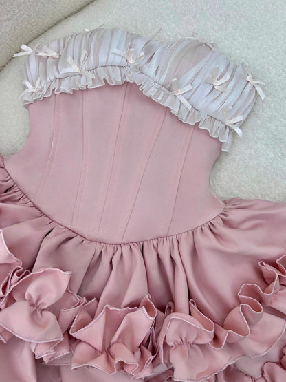 Bonito vestido de fiesta rosa sin tirantes, corto, formal, para el regreso a casa, elegante, corto, para cóctel, para cumpleaños número 16, DH2759