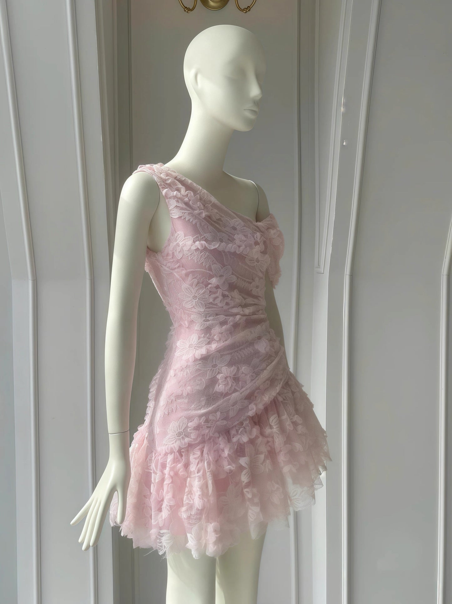 Vestido corto de satén con encaje rosa, de un solo hombro, para fiesta de graduación, Hoco Dresses DH2777