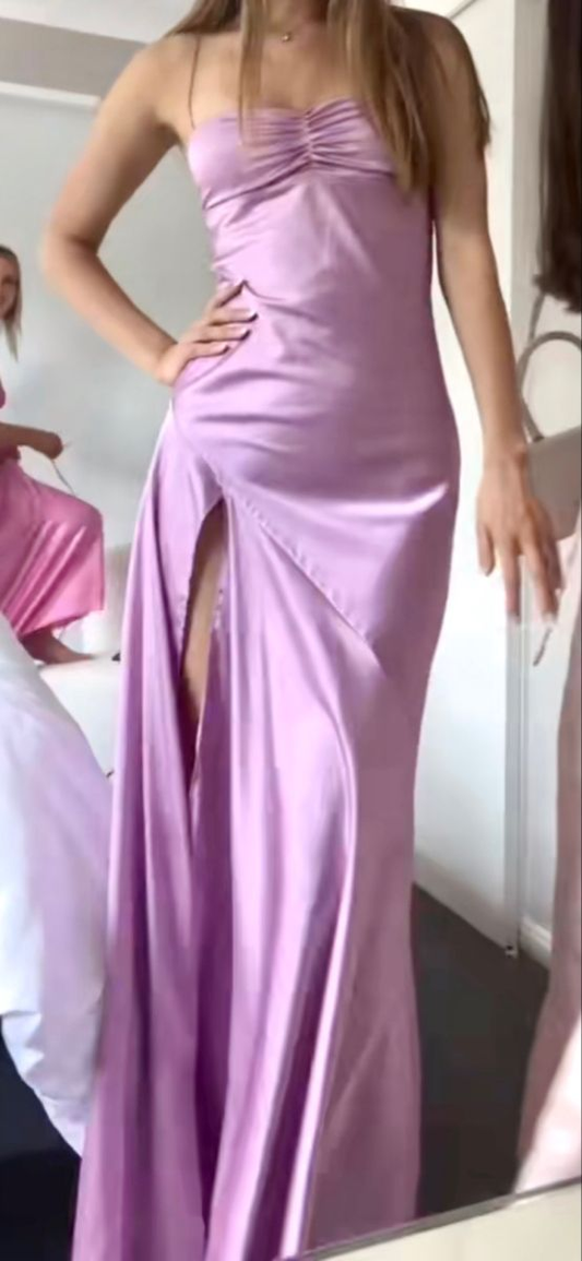Elegante vestido de fiesta lila con abertura, vestidos para fiestas y eventos.