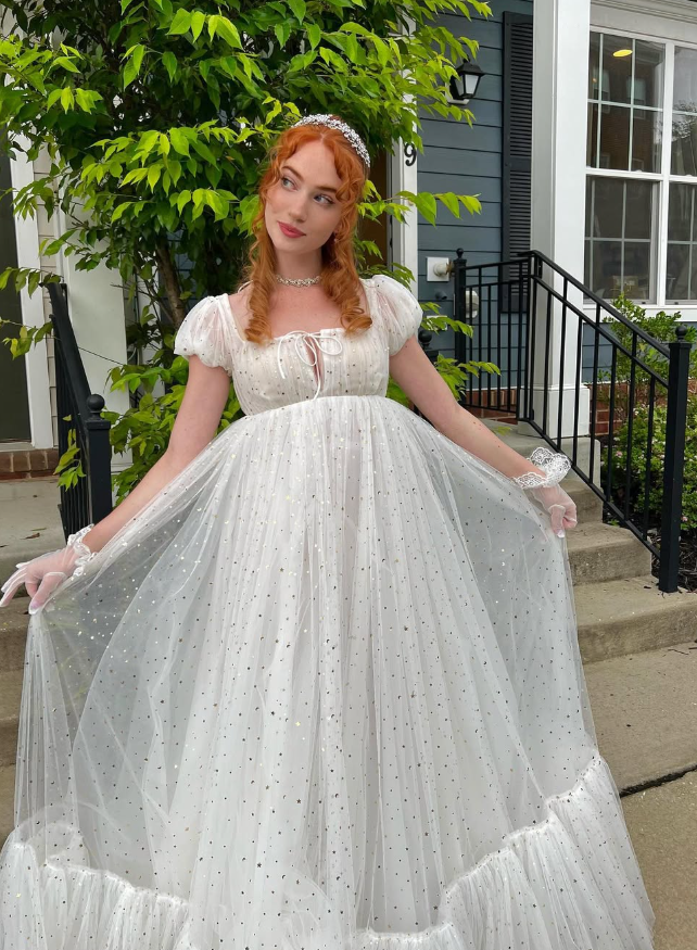 Flowy Gentle White A Line Puff Sequin Tulle Prom Dress Birthday Dress SH3714