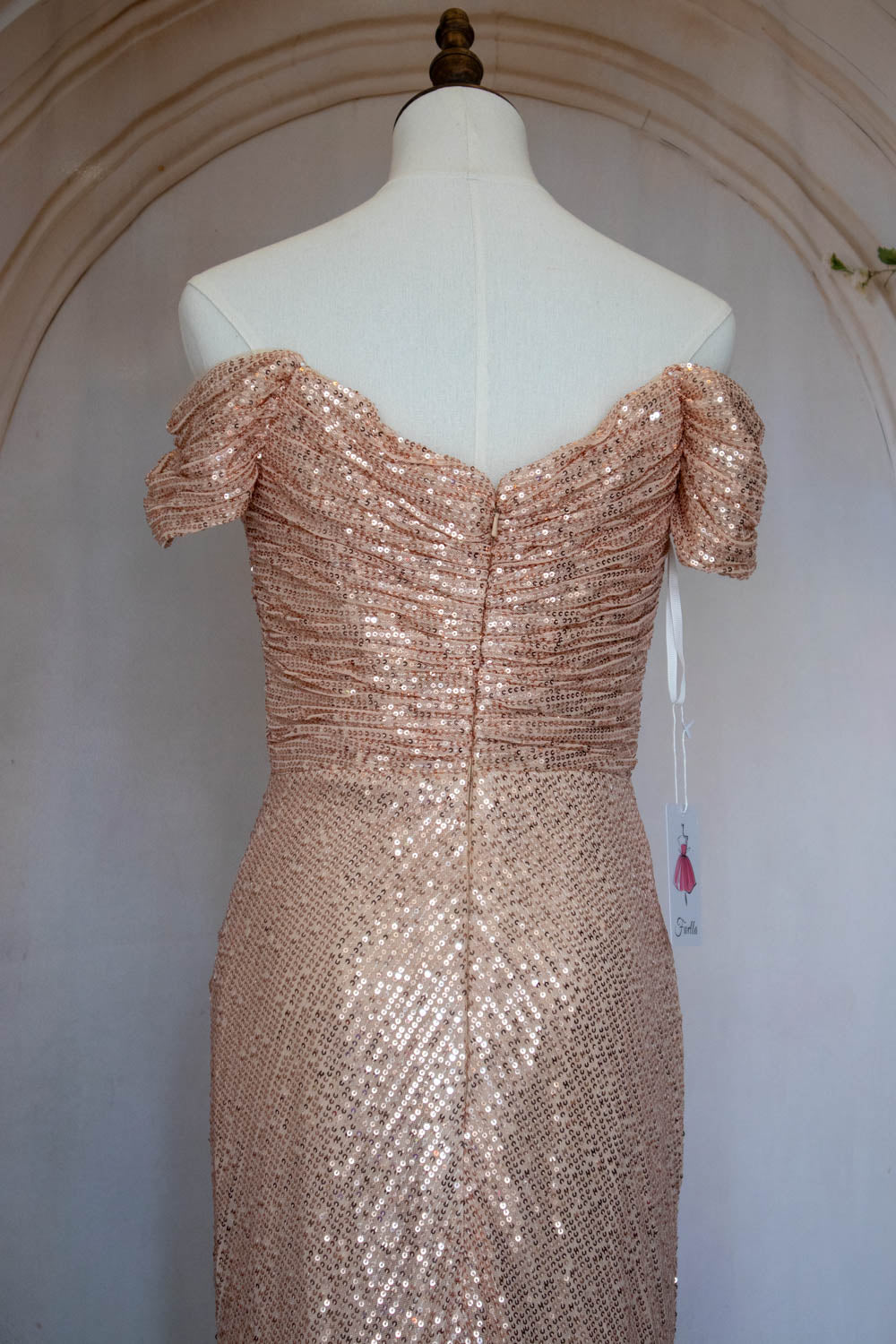 Bling Mermaid Off the Shoulder Champagne Sequins Long Prom Dress with Split Front