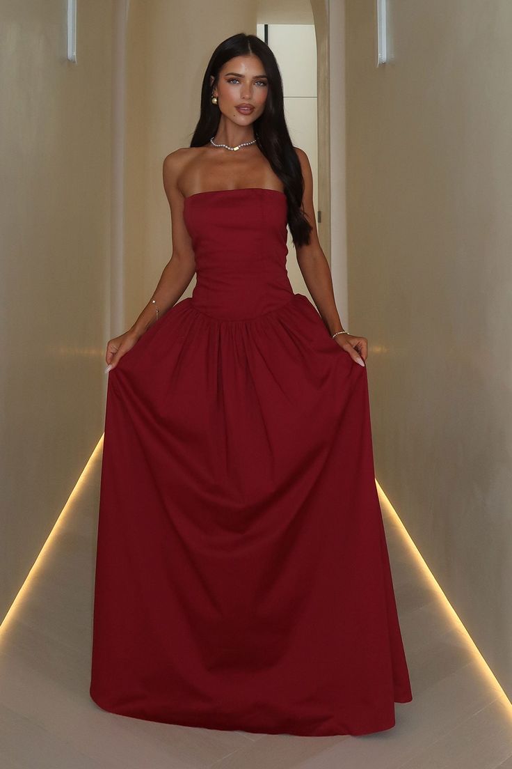 Burgundy Prom Dress, Strapless Evening Dress, A-Line Party Ball Gown, AST1745