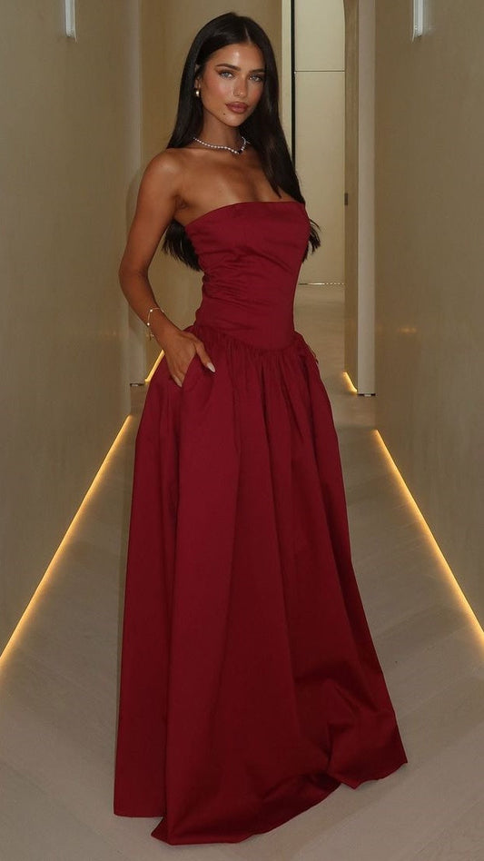 Burgundy Prom Dress, Strapless Evening Dress, A-Line Party Ball Gown, AST1745