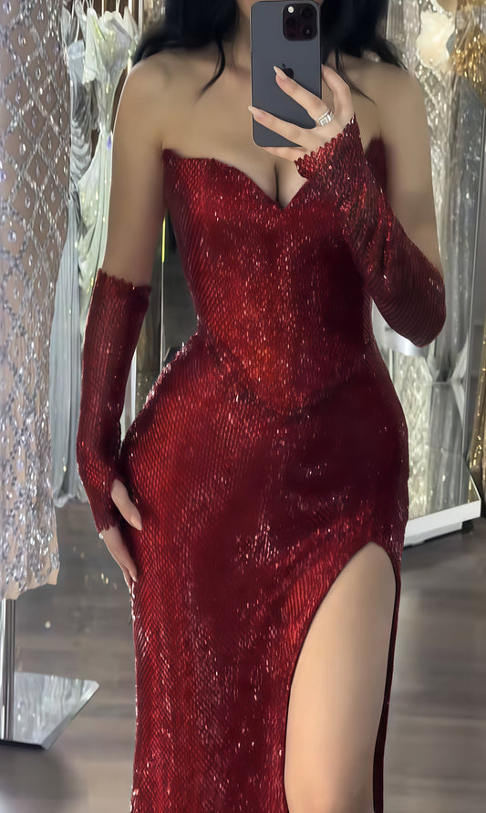 Burgundy Sweetheart Mermaid Long Prom Dress, Sleeveless Evening Party Dress,AST1765