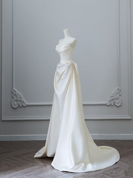 Unique Mermaid Strapless Long Wedding Dresses With Short Sleeves Brides Dress S3817