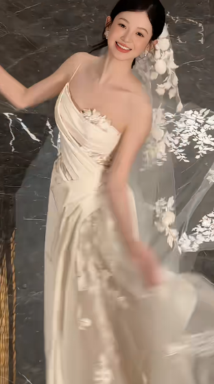 Vestido largo elegante de satén con un solo hombro y apliques de tul blanco, corte en A, para fiesta, boda o noche, GG1135
