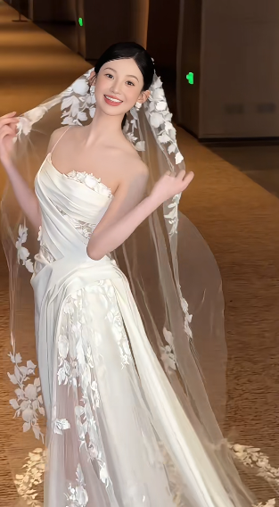 Vestido largo elegante de satén con un solo hombro y apliques de tul blanco, corte en A, para fiesta, boda o noche, GG1135