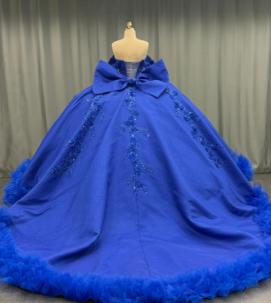 Royal Blue Ball Gown Off the Shoulder Beaded 3D Flowers Sweet 16 Dress Girls Party Gowns vestidos de quinceañera SH3266