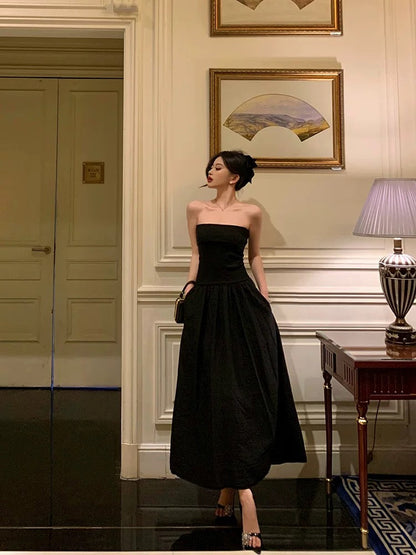 Vestidos de fiesta negros sexis sin tirantes, corte A, sin mangas, para cumpleaños de verano, para 18 años, W814