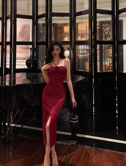 Vestido rojo sexy para fiesta de cumpleaños número 21, ideas para vestidos de cumpleaños para mujeres (DP1892)