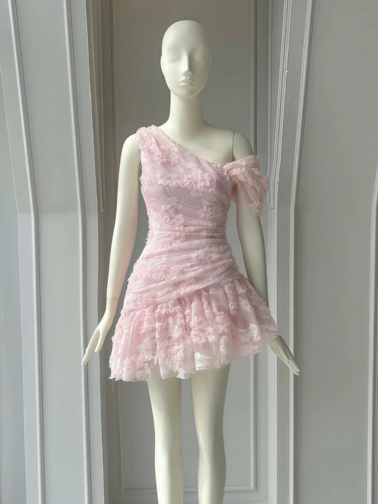 Vestido corto de satén con encaje rosa, de un solo hombro, para fiesta de graduación, Hoco Dresses DH2777
