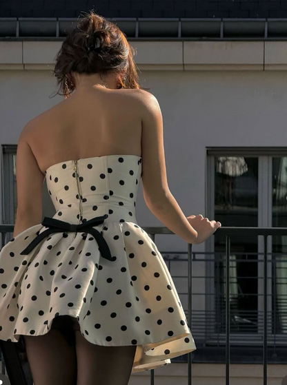 Cute A Line Strapless Polka Dots Satin Short Homecoming Dress Birthday Dress SH2147