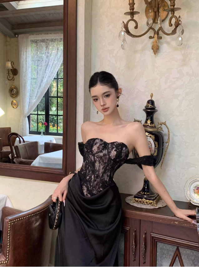 Khaki Elegant Sheath Off the Shoulder Sequin Lace Satin Prom Dress Evening Dress SH3761