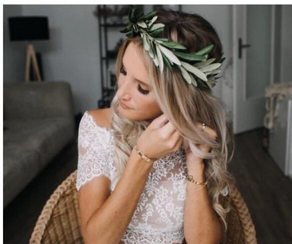 Vestido de novia de dos piezas con top corto de encaje y mangas cortas, informal y fluido