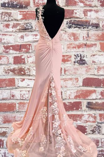 Charming Backless Long Pink Prom Dress, Mermaid Evening Gown With Split GP227