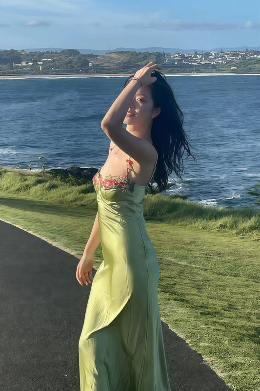 Cute Floral Green Party Dress, Sweetheart Sheath Prom Dress,AST1804