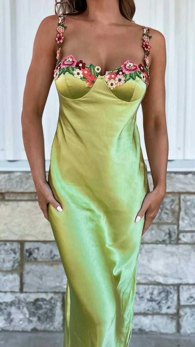 Cute Floral Green Party Dress, Sweetheart Sheath Prom Dress,AST1804
