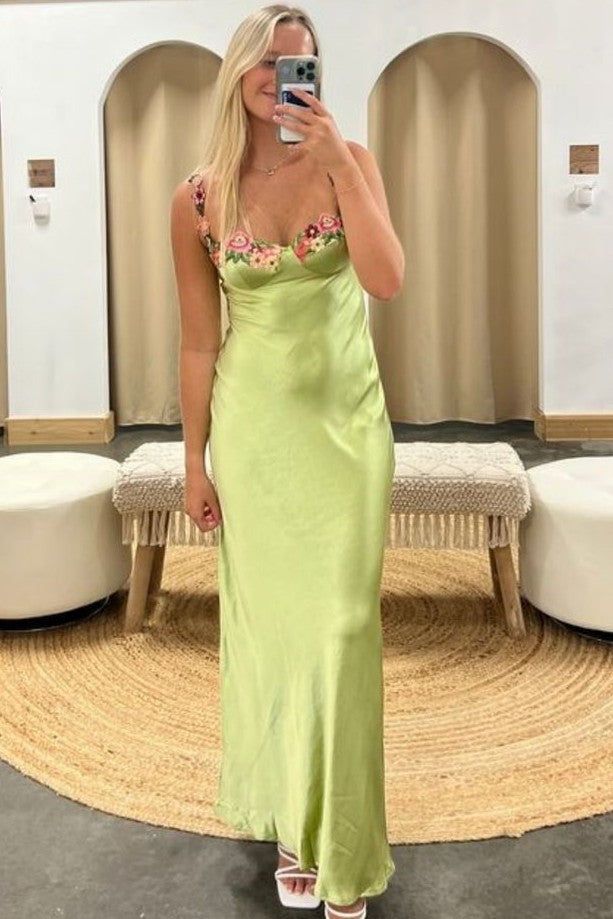 Cute Floral Green Party Dress, Sweetheart Sheath Prom Dress,AST1804