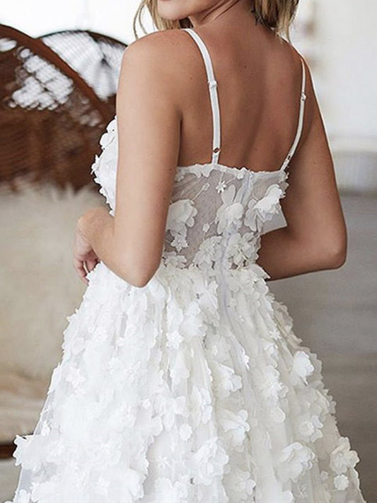 Bonitos vestidos de fiesta cortos de encaje blanco con escote en V, vestidos de fiesta formales de encaje blanco para la graduación.