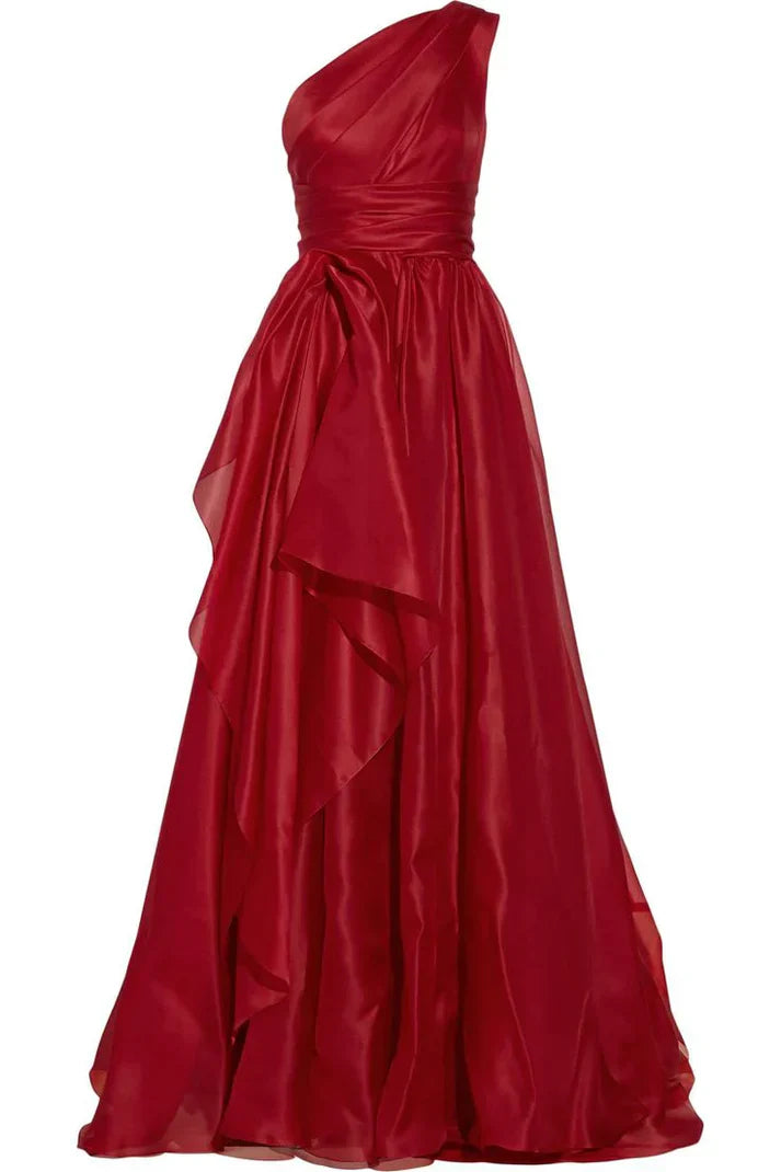 Gorgeous A line One Shoulder Red Chiffon Birthday Dress Prom Dress Graduation Dresses D2563