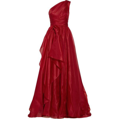 Gorgeous A line One Shoulder Red Chiffon Birthday Dress Prom Dress Graduation Dresses D2563