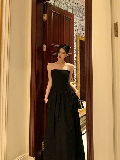Vestidos de fiesta negros sexis sin tirantes, corte A, sin mangas, para cumpleaños de verano, para 18 años, W814