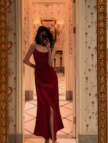 Vestido rojo sexy de sirena con tirantes finos para cumpleaños número 21. Ideas de vestidos de cumpleaños para mujeres (DP2317)