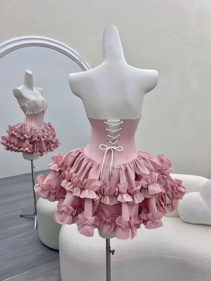 Bonito vestido de fiesta rosa sin tirantes, corto, formal, para el regreso a casa, elegante, corto, para cóctel, para cumpleaños número 16, DH2759