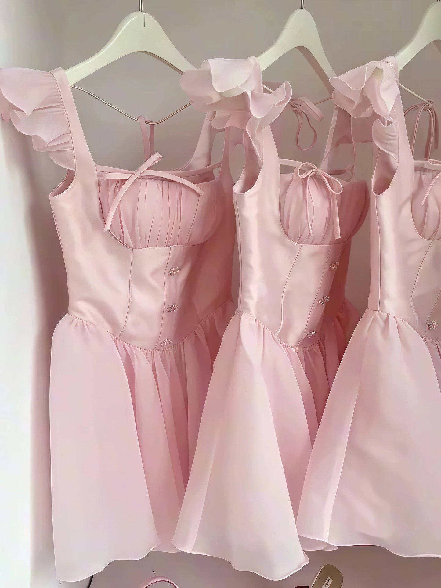 Simple A Line Square Neck Pink Short Formal Homecoming Dresses Party Graduation Dress Dance Hoco Dresses DH2774