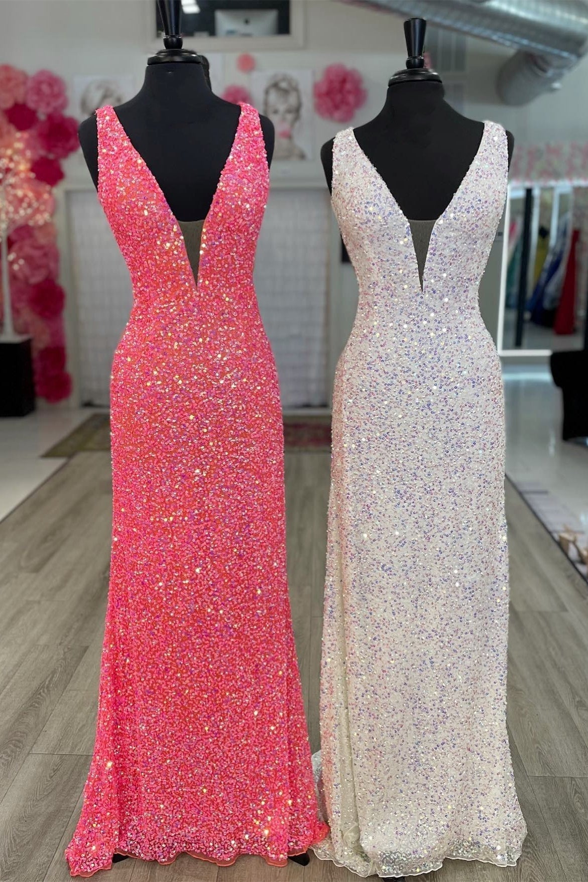 Vestido de fiesta largo de sirena con lentejuelas y cuello en V, vestidos formales