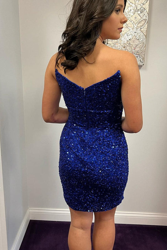 Vestido mini ajustado con lentejuelas azul rey, vestidos de fiesta de boda
