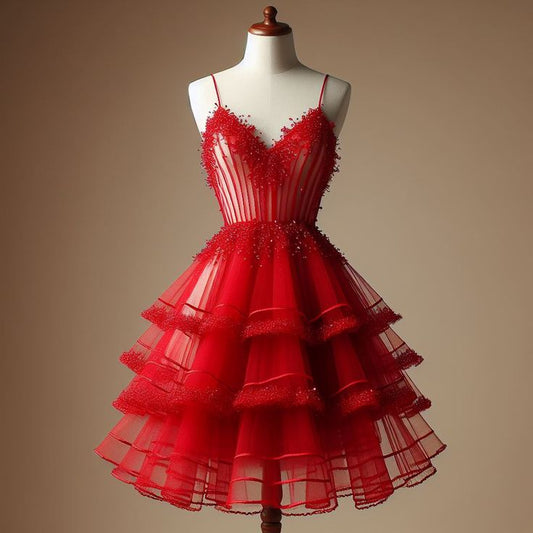 Vestidos cortos elegantes de Hoco, vestido de fiesta con tirantes finos, rojo, corto, mini, formal, para octavo grado, vestidos de verano para regreso a casa de secundaria, trajes DH01