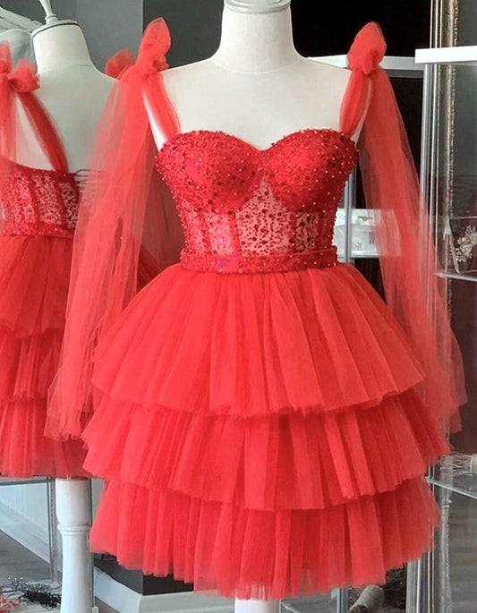 Vestidos cortos elegantes de Hoco, vestido de fiesta con tirantes finos, rojo, corto, mini, formal, para octavo grado, vestidos de verano para regreso a casa de secundaria, trajes DH02