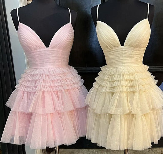 Vestidos cortos elegantes de Hoco, vestido de fiesta con tirantes finos de tul, vestidos formales de regreso a casa para octavo grado, trajes de regreso a casa de verano para escuela secundaria DH08