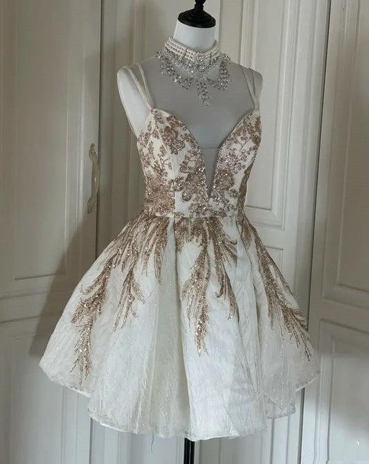 Vestidos cortos elegantes de Hoco, vestido de fiesta con tirantes finos, minivestidos blancos formales para el regreso a casa de octavo grado, trajes de verano para la escuela secundaria DH10
