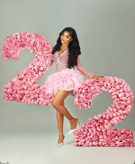 Bonito vestido rosa corto con escote en V para fiesta de 8.º grado, vestido de verano para escuela secundaria, atuendos para 22.º cumpleaños DH1010