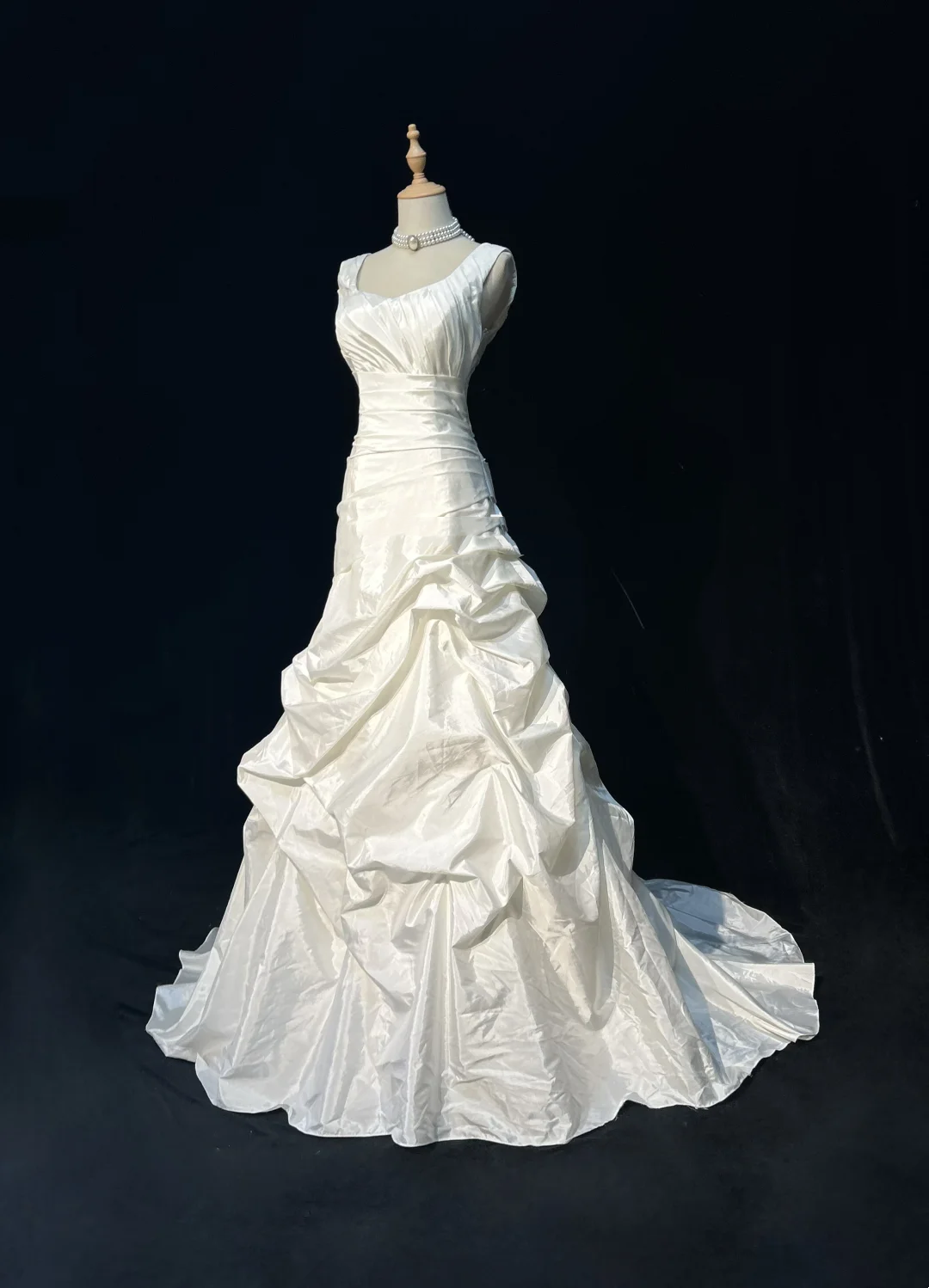 Vestido de novia vintage de los años 60, vestido de fiesta, escote cuadrado, sin mangas, de tafetán, plisado, largo, blanco, elegante, DH1015