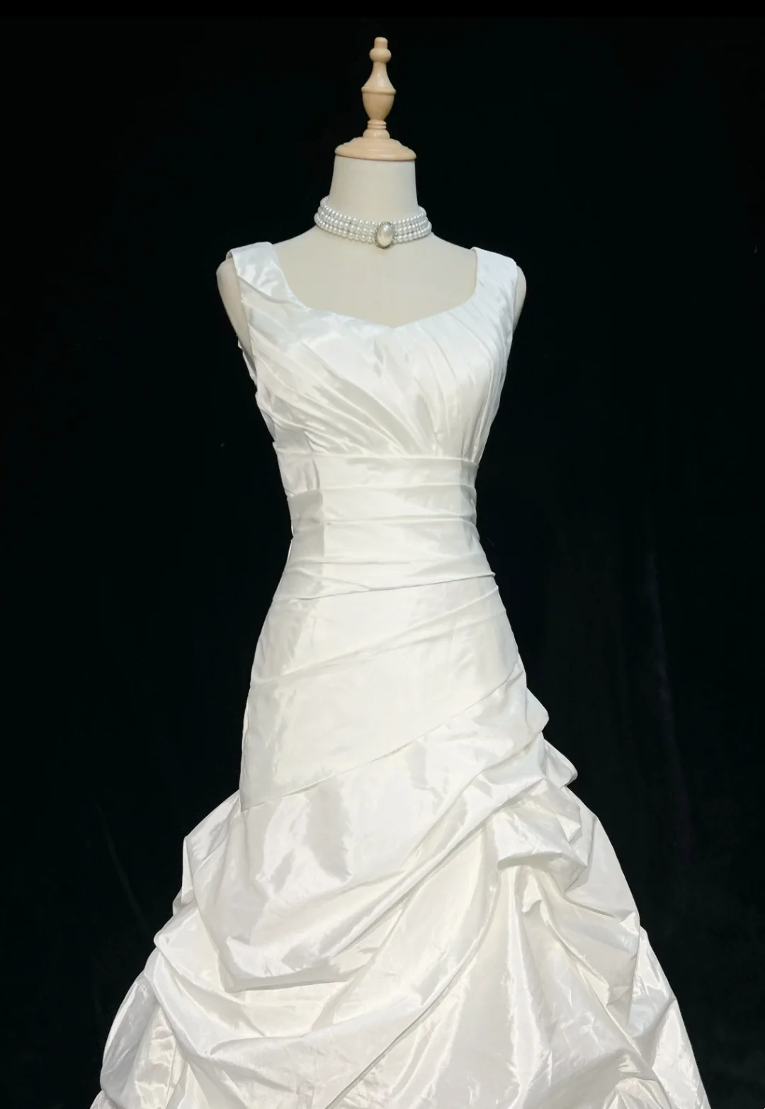 Vestido de novia vintage de los años 60, vestido de fiesta, escote cuadrado, sin mangas, de tafetán, plisado, largo, blanco, elegante, DH1015