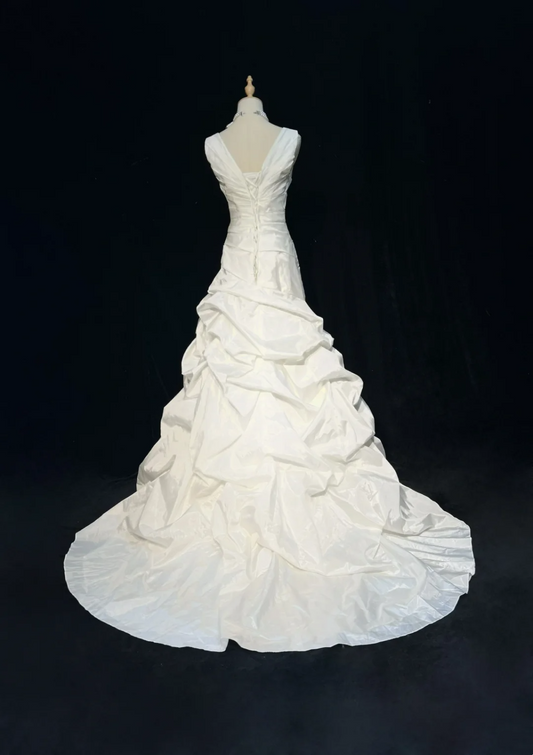 Vestido de novia vintage de los años 60, vestido de fiesta, escote cuadrado, sin mangas, de tafetán, plisado, largo, blanco, elegante, DH1015