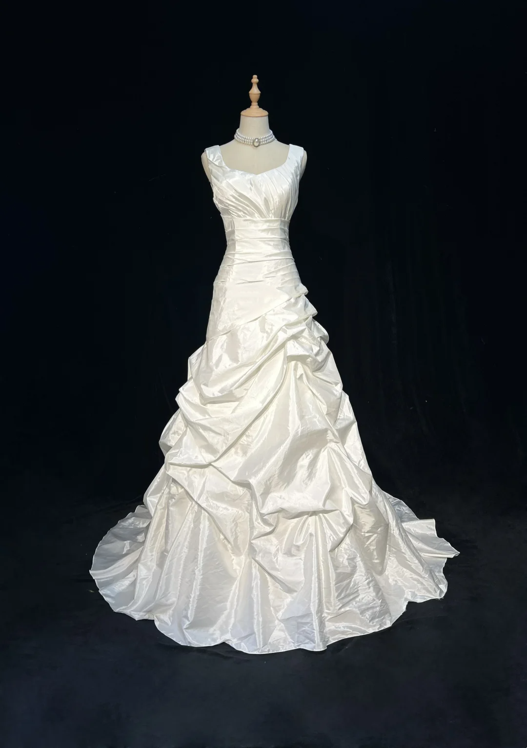 Vestido de novia vintage de los años 60, vestido de fiesta, escote cuadrado, sin mangas, de tafetán, plisado, largo, blanco, elegante, DH1015