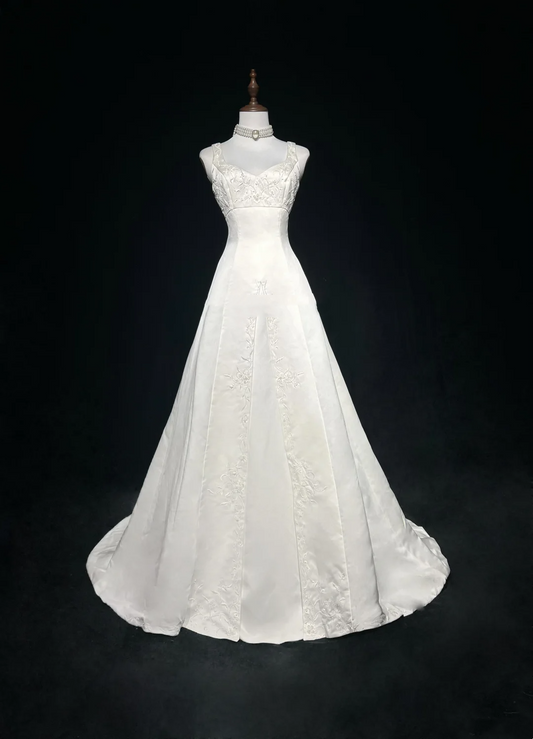 Vestido de novia vintage de los años 60, vestido de baile, escote corazón, sin mangas, satén con cuentas, largo blanco, vestidos de novia elegantes DH1016