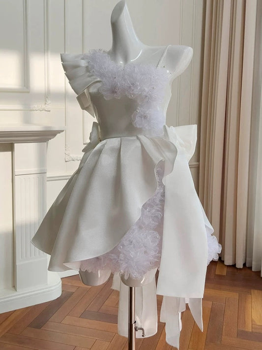 Vestidos de fiesta de satén blanco con tirantes finos, para octavo grado, de verano, para escuela secundaria, DH101