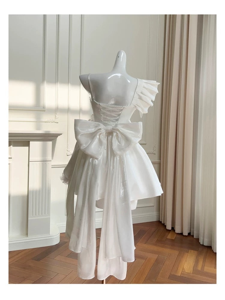 Vestidos de fiesta de satén blanco con tirantes finos, para octavo grado, de verano, para escuela secundaria, DH101