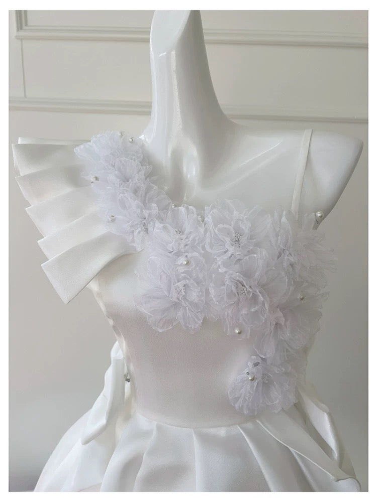 Vestidos de fiesta de satén blanco con tirantes finos, para octavo grado, de verano, para escuela secundaria, DH101