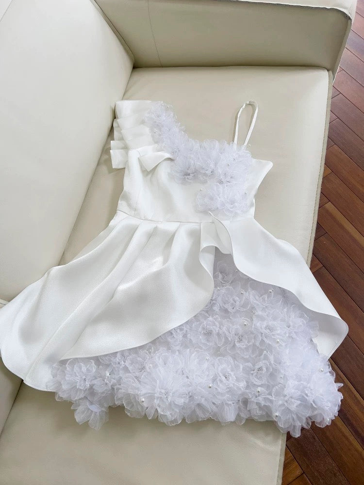 Vestidos de fiesta de satén blanco con tirantes finos, para octavo grado, de verano, para escuela secundaria, DH101
